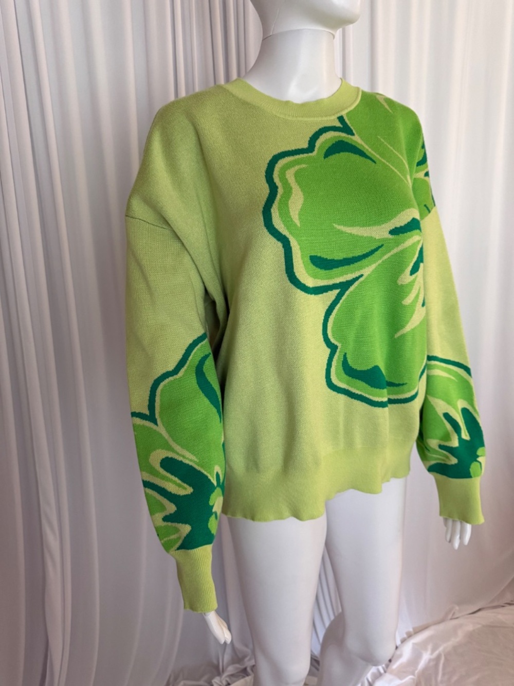 Jaclyn Smith Cactus Green Floral Jacquard Sweater Size XL NWOT - Picture 3 of 16